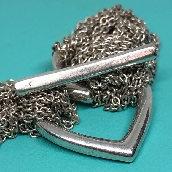Tiffany Silver Heart Multi Strand Chain Mesh 7" Bracelet - Picture 6 of 8